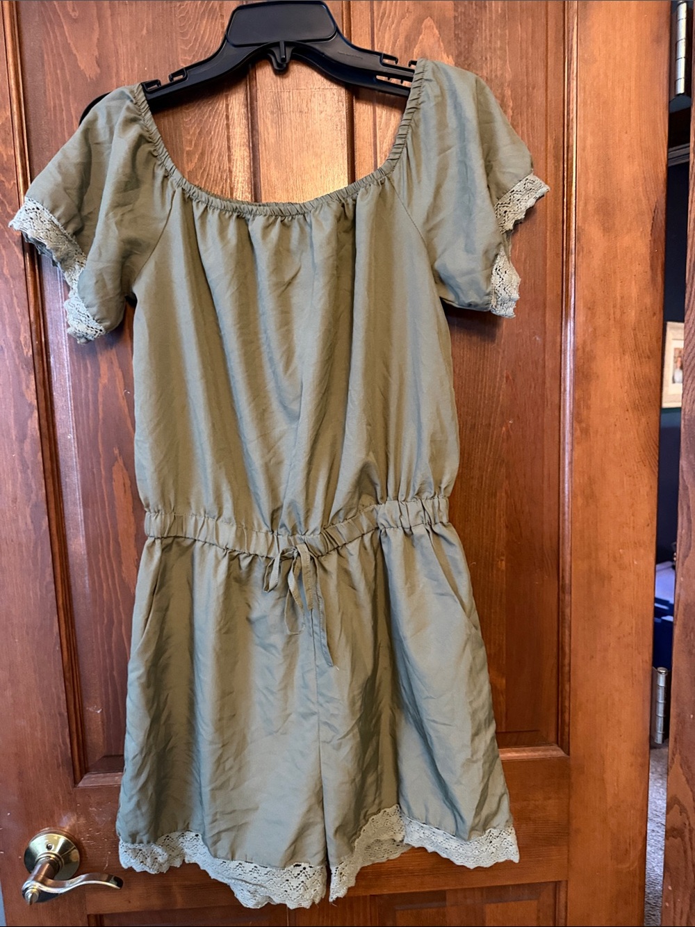 Women’s Olive Green Lace-Trim Romper